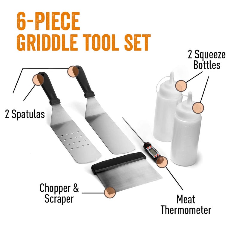 Yukon Gloryâ„¢ 6 Piece Griddle Tool Kit, Stainless Steel Accessories for Your Griddle, Includes Spatulas, Spray Bottles, Thermometer, and Griddle Scraper - Image 3